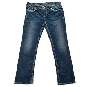 Silver Berkley Flap Jean Women 36x31, Tag 33x32 Low Rise Dark Blue Denim Stretch